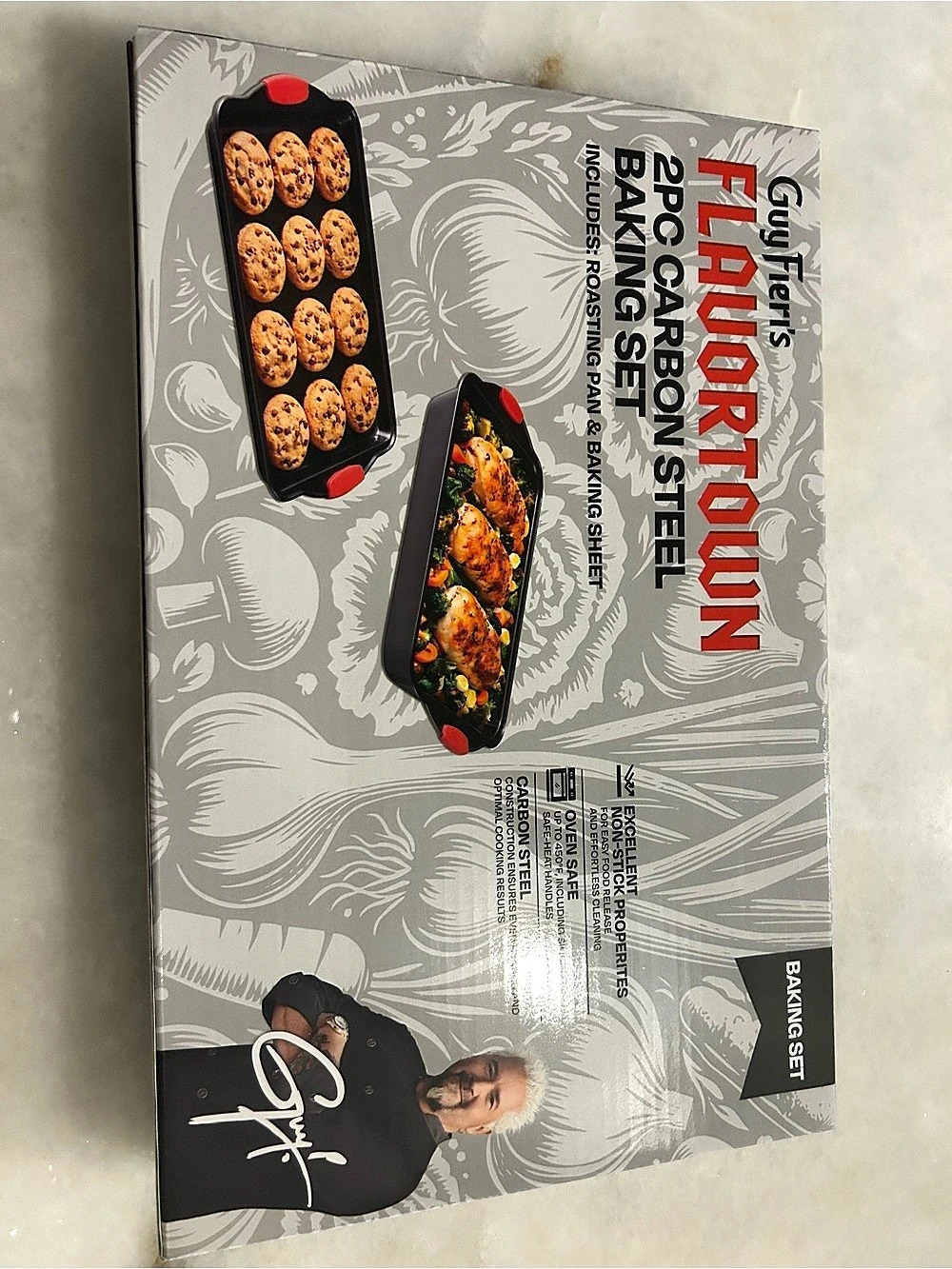 Guy Fieri Flavortown 2-Piece Carbon Steel Baking Set Baking Set Black & Gray